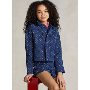 Polo Ralph Lauren Girls' Geometric Print Double Knit Shirt Jacket Blue 6